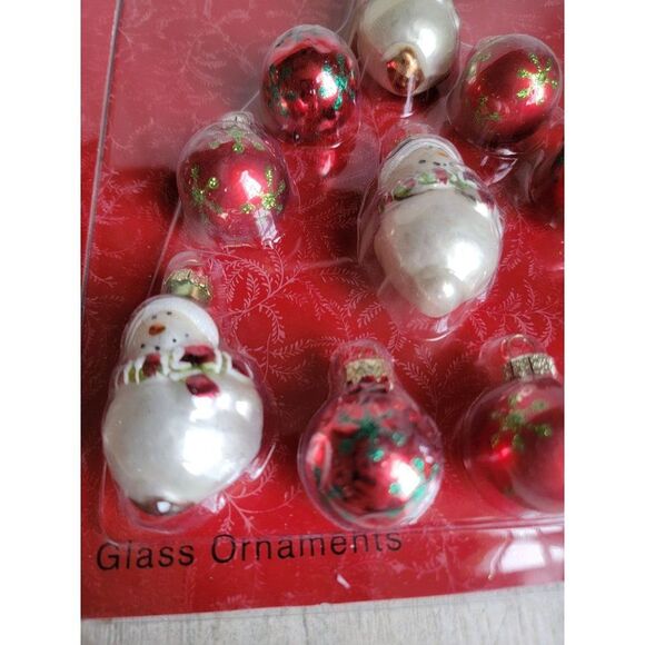 Holiday Inspirations mini blown glass snowman red ornament Xmas set - Picture 7 of 9